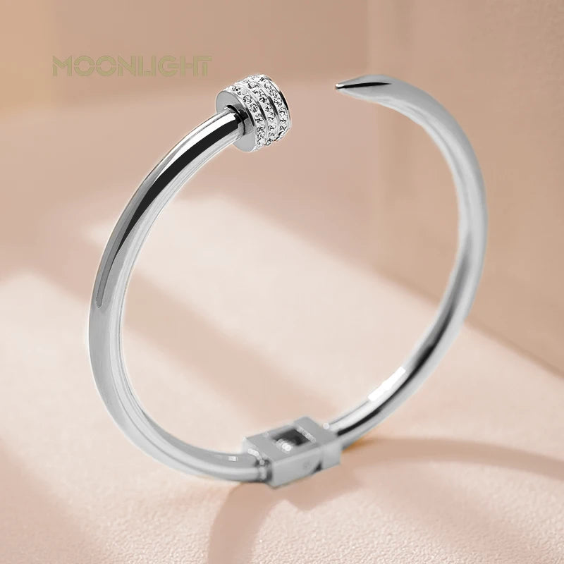 π« MOONLIGHT Classic Nail Open Cuff Bracelet β 18K Gold Plated Stainless Steel Bangle for Women
