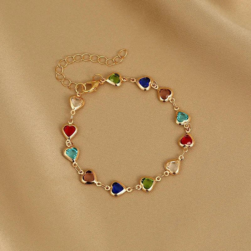 ❤️ Elegant Red Crystal Heart Bracelet – 18K Gold Plated Charm Jewelry