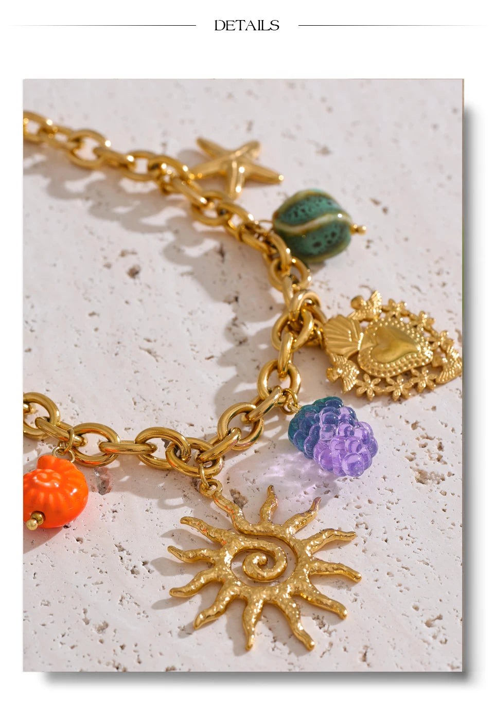 ☀️ 18k Gold Plated Yhpup Exquisite Ceramic Ocean Style Sun Pendant Necklace – Trendy Stainless Steel Jewelry