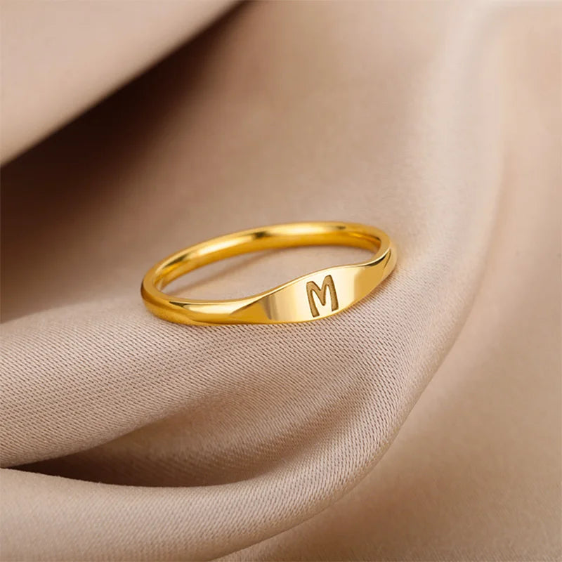 π 18k Gold Plated Tiny Initial Letter Rings β AβZ Stainless Steel Adjustable Rings