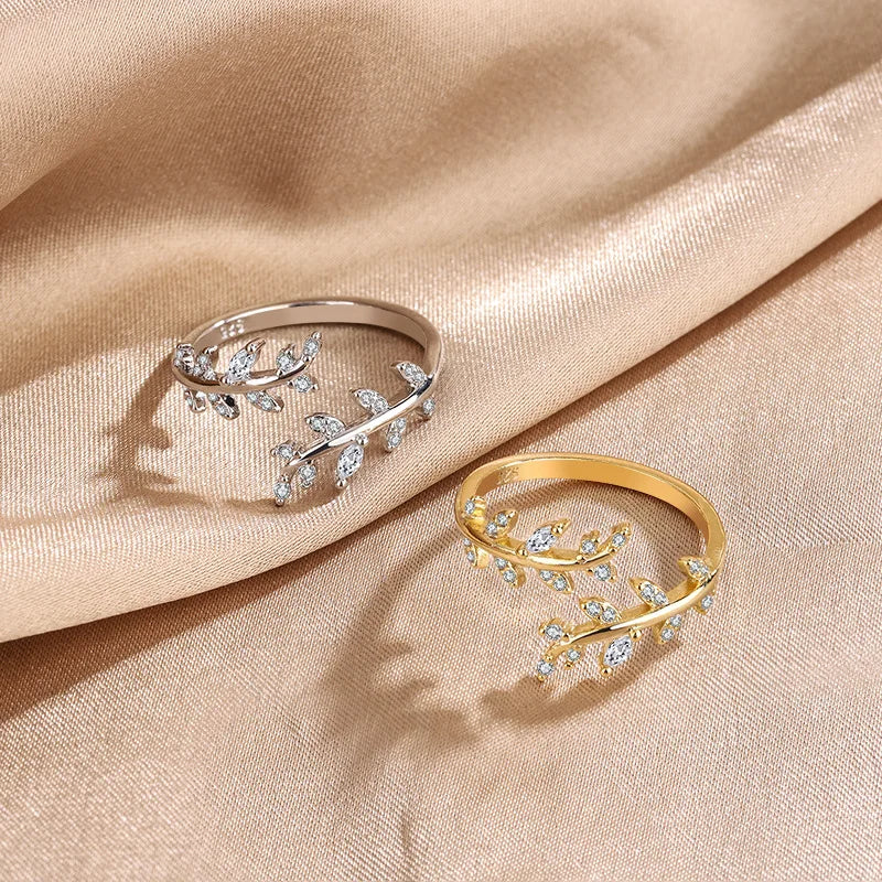 🌿 925 Sterling Silver Adjustable Branch Ring – Elegant Zircon Wedding Jewelry