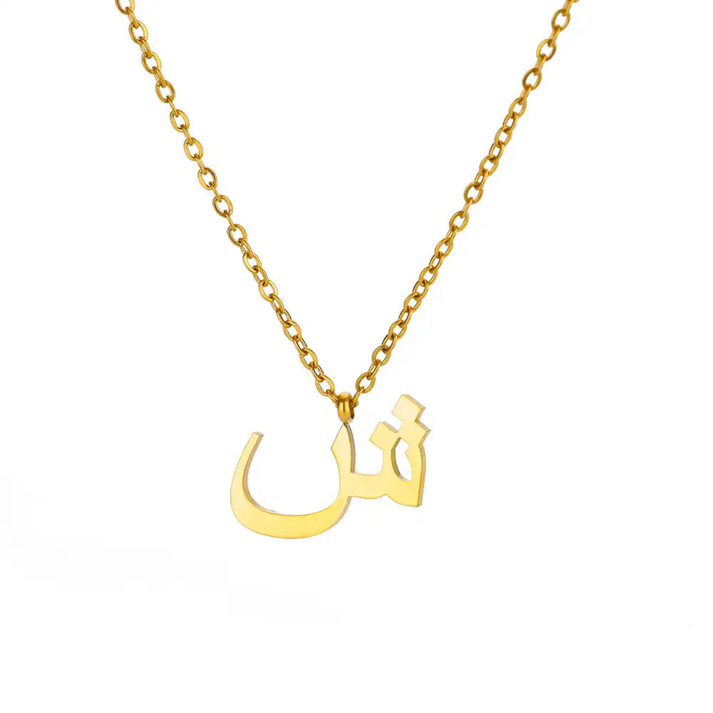 💫 Arabic Letter Name Pendant Necklace – Elegant Stainless Steel Choker for Women