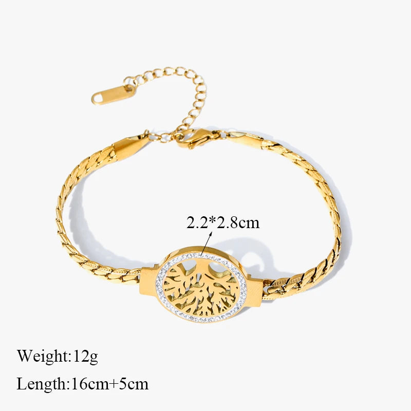 🌿 Tree of Grace – 18K Gold Plated Stainless Steel Life Bracelet