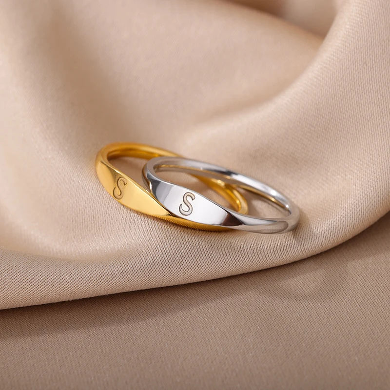 π 18k Gold Plated Tiny Initial Letter Rings β AβZ Stainless Steel Adjustable Rings