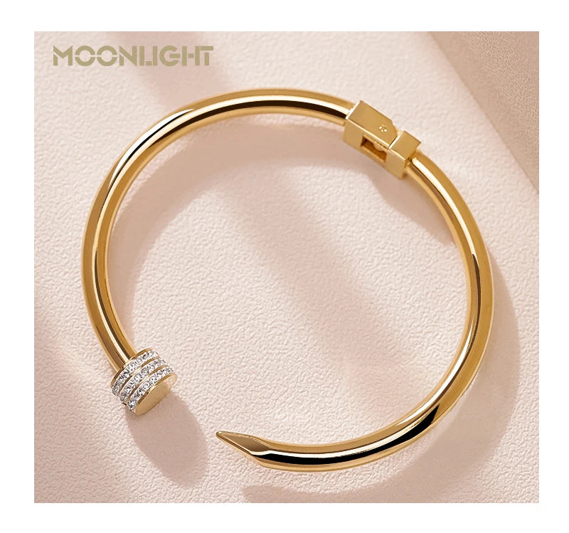 π« MOONLIGHT Classic Nail Open Cuff Bracelet β 18K Gold Plated Stainless Steel Bangle for Women