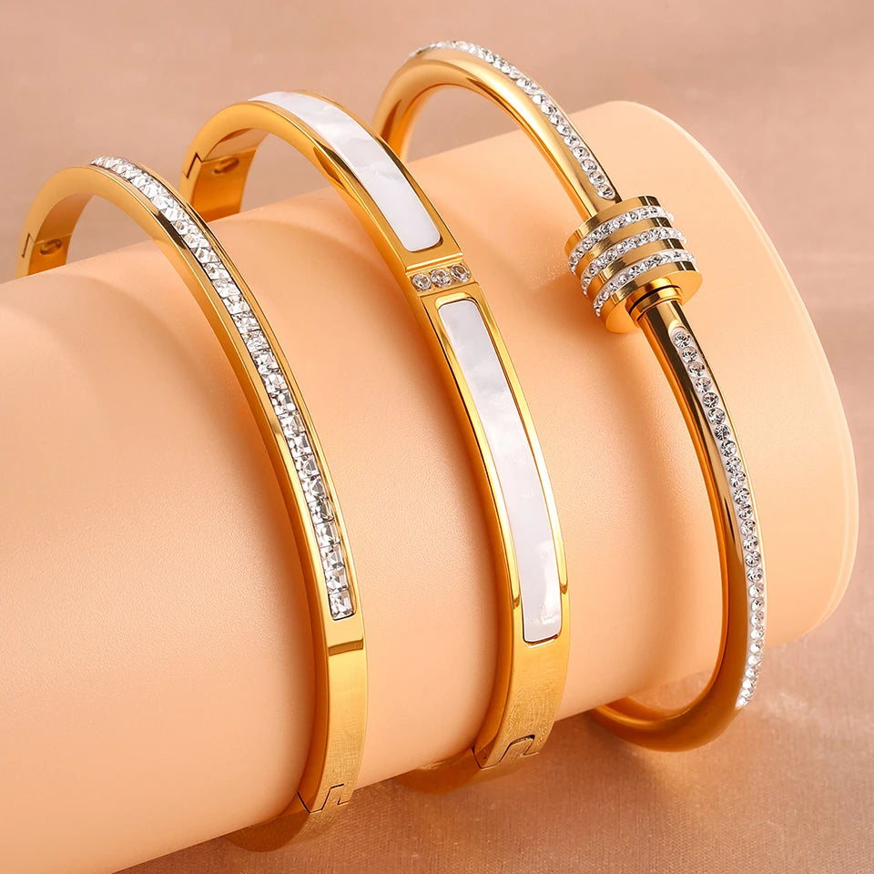 3PCS American Style Stainless Steel Gold-Plated Bracelet Set