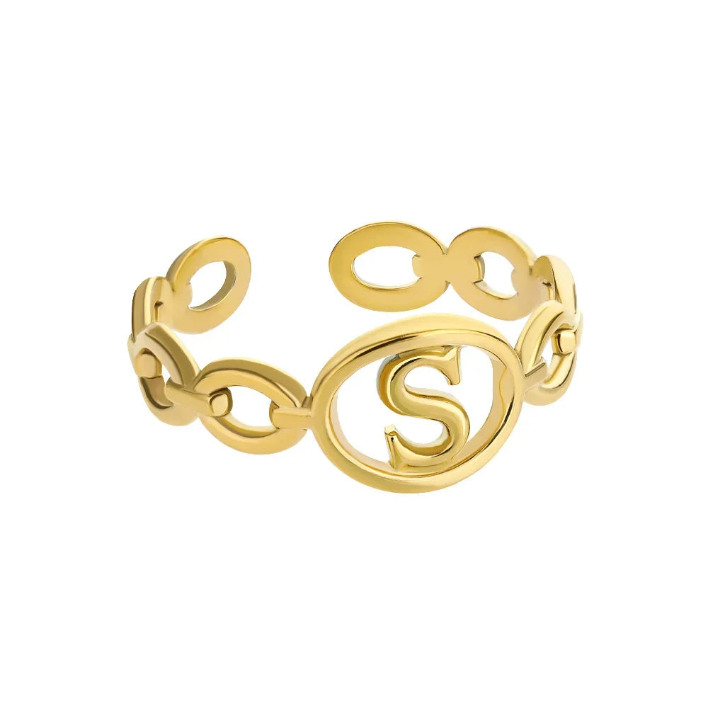 π 18k Gold Plated Hollow AβZ Initial Rings β Open Adjustable Stainless Steel Letter Rings