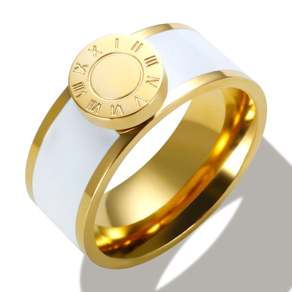💫 JINHUI 18 Karat vergoldetes Edelstahl-Emaille-Armreif- und Ringset – Klassischer Schmuck mit römischen Ziffern