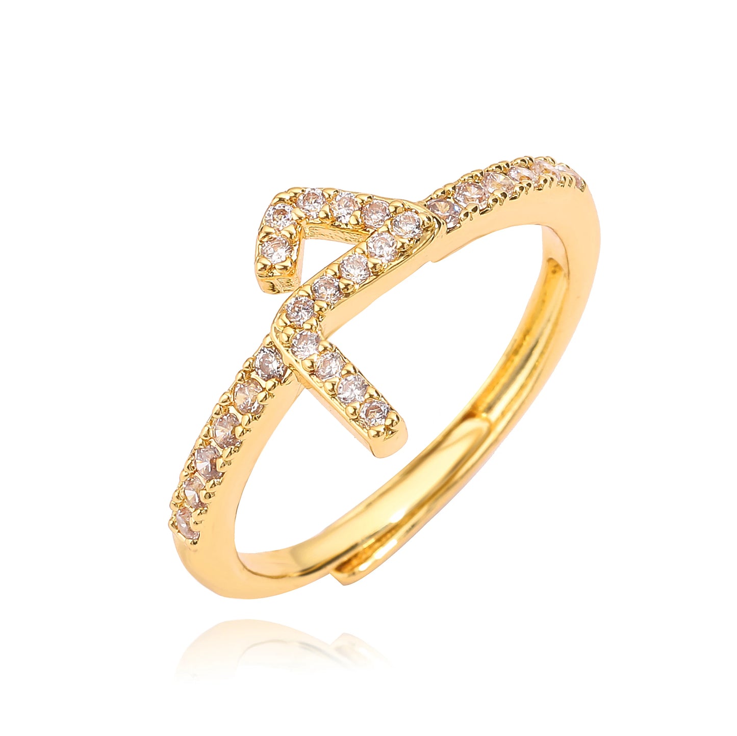 🌙 18k Gold Plated Arabic Letter Square Ring – HECHENG Women’s Fashion Ring with Zircon Inlay