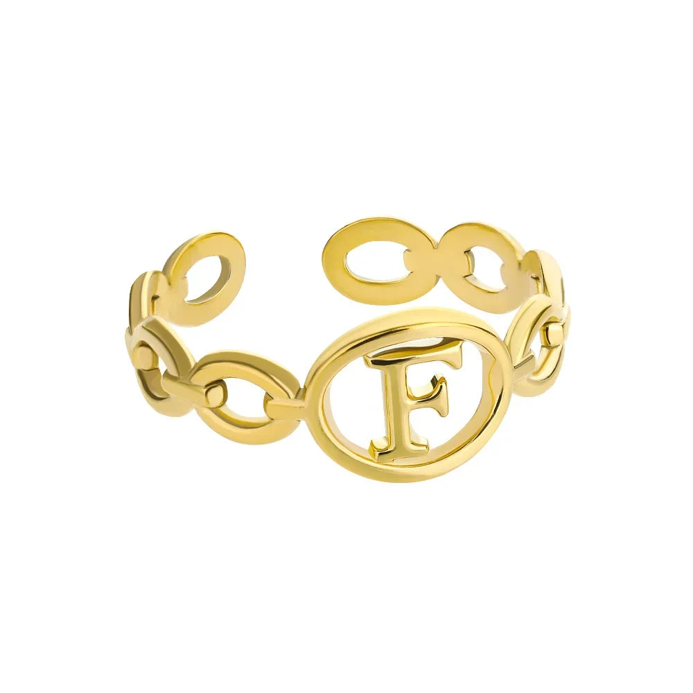 π 18k Gold Plated Hollow AβZ Initial Rings β Open Adjustable Stainless Steel Letter Rings