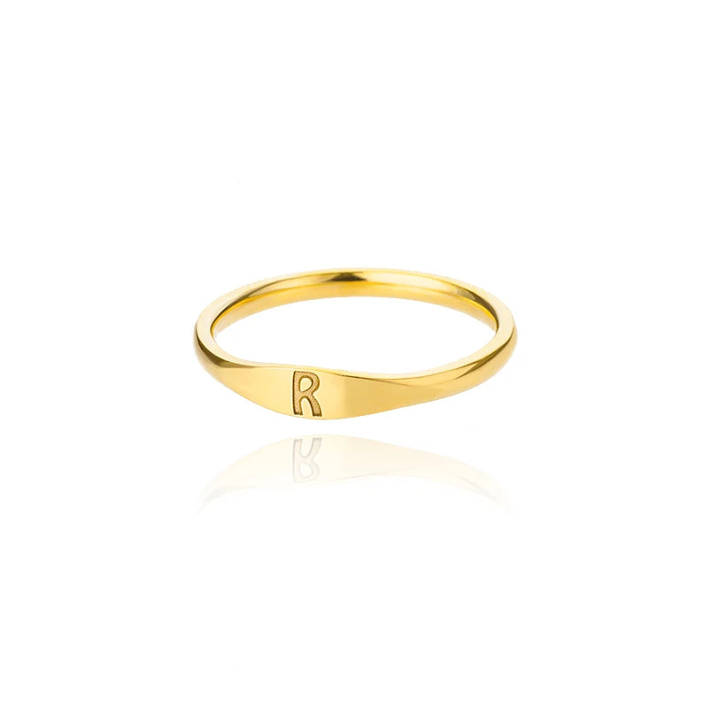 π 18k Gold Plated Tiny Initial Letter Rings β AβZ Stainless Steel Adjustable Rings