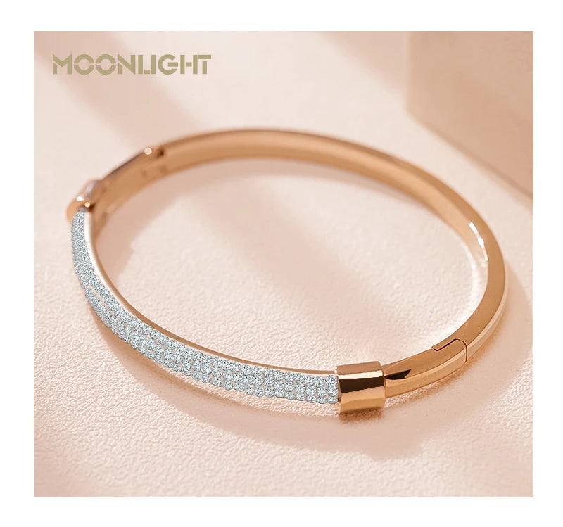 π 18K Gold Plated MOONLIGHT Cuff Bangle β Classic Titanium Steel Bracelet with Cubic Zirconia for Women