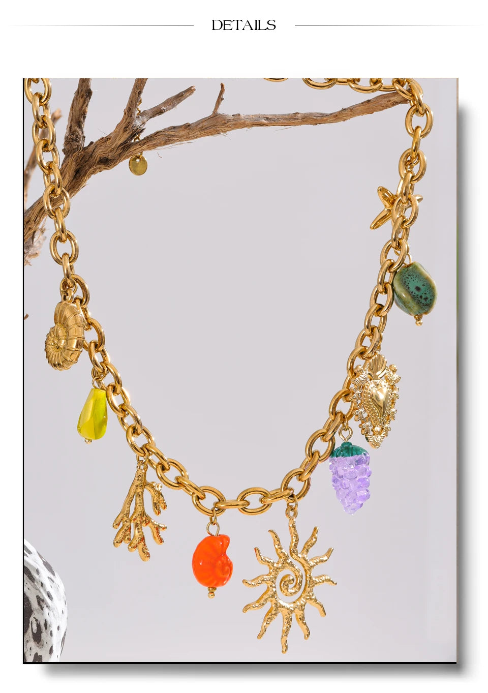 ☀️ 18k Gold Plated Yhpup Exquisite Ceramic Ocean Style Sun Pendant Necklace – Trendy Stainless Steel Jewelry