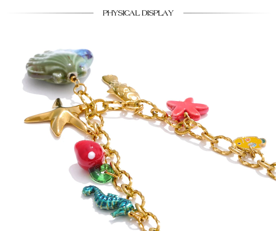 π 18k Gold Plated Yhpup Ocean Style Enamel Shell and Starfish Pendant Necklace β 2025 Summer Collection