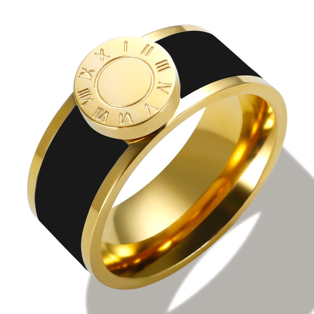 💫 JINHUI 18 Karat vergoldetes Edelstahl-Emaille-Armreif- und Ringset – Klassischer Schmuck mit römischen Ziffern