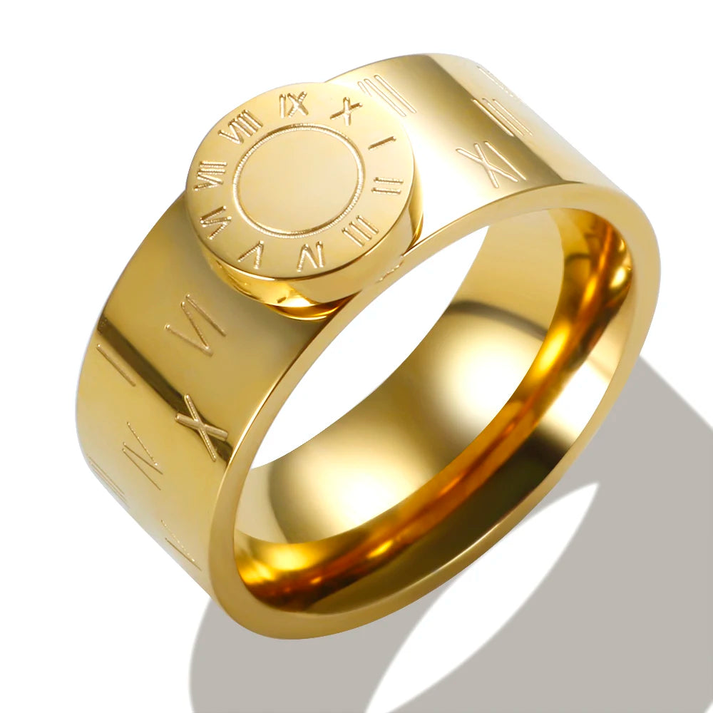 💫 JINHUI 18 Karat vergoldetes Edelstahl-Emaille-Armreif- und Ringset – Klassischer Schmuck mit römischen Ziffern
