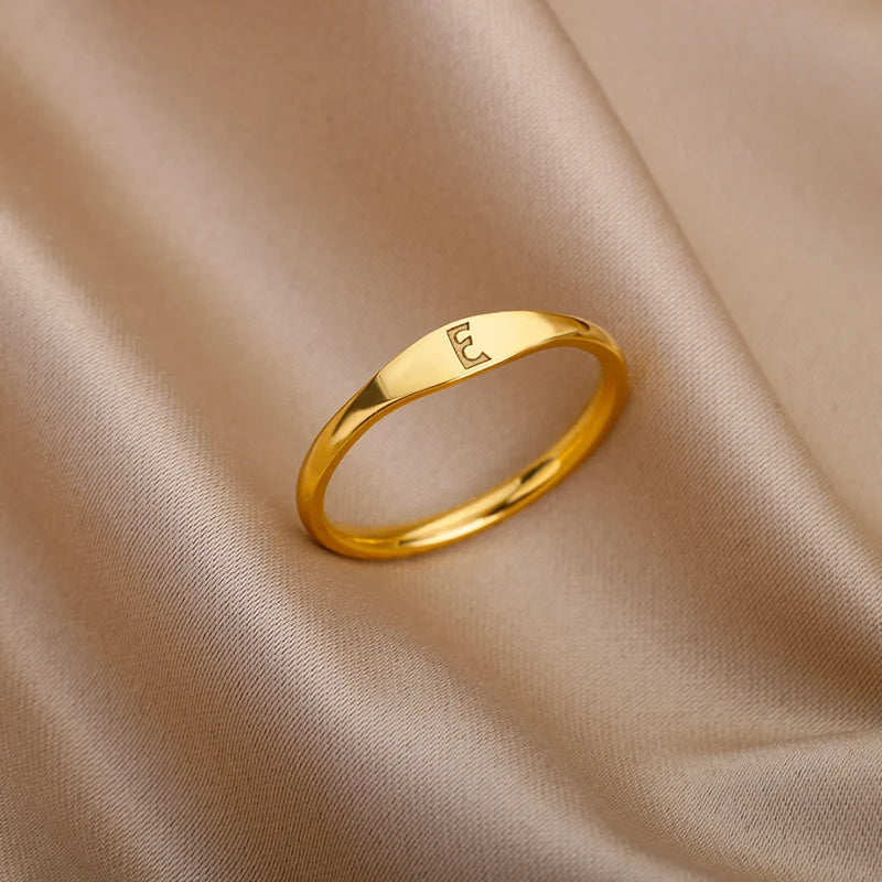 π 18k Gold Plated Tiny Initial Letter Rings β AβZ Stainless Steel Adjustable Rings