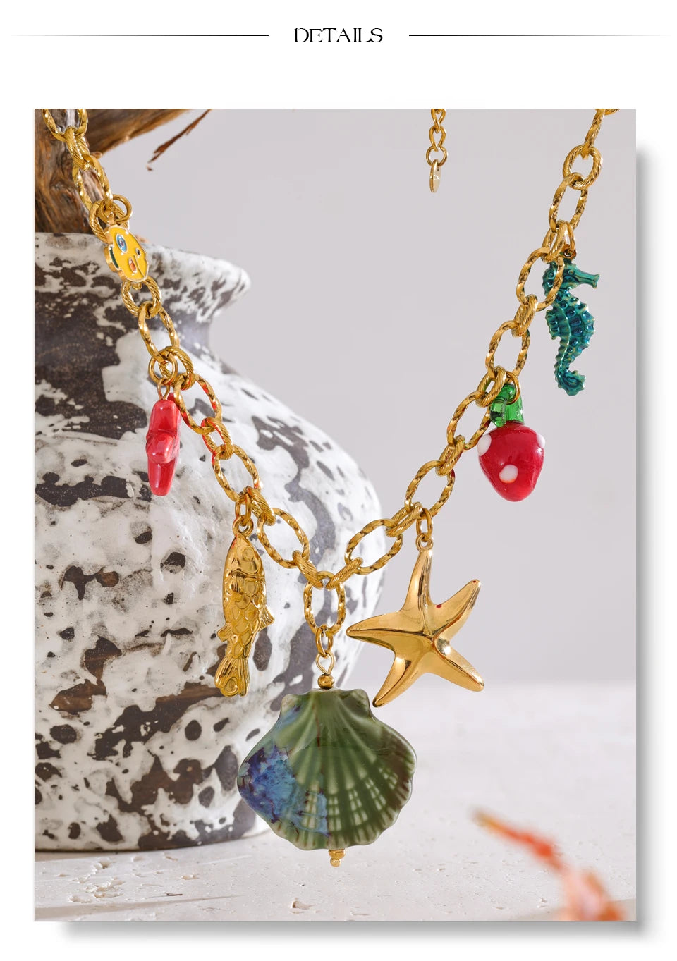 π 18k Gold Plated Yhpup Ocean Style Enamel Shell and Starfish Pendant Necklace β 2025 Summer Collection