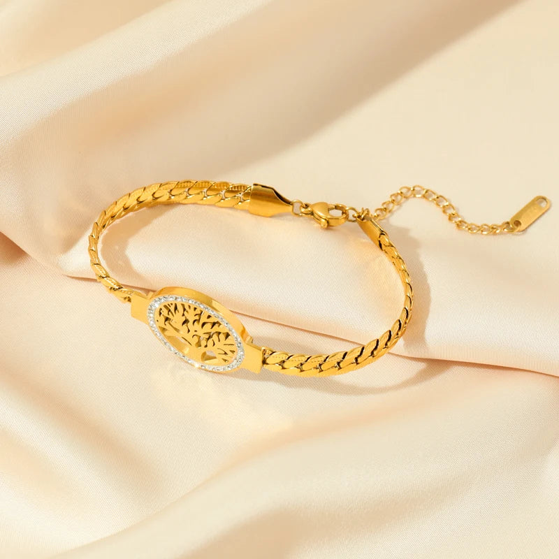 🌿 Tree of Grace – 18K Gold Plated Stainless Steel Life Bracelet