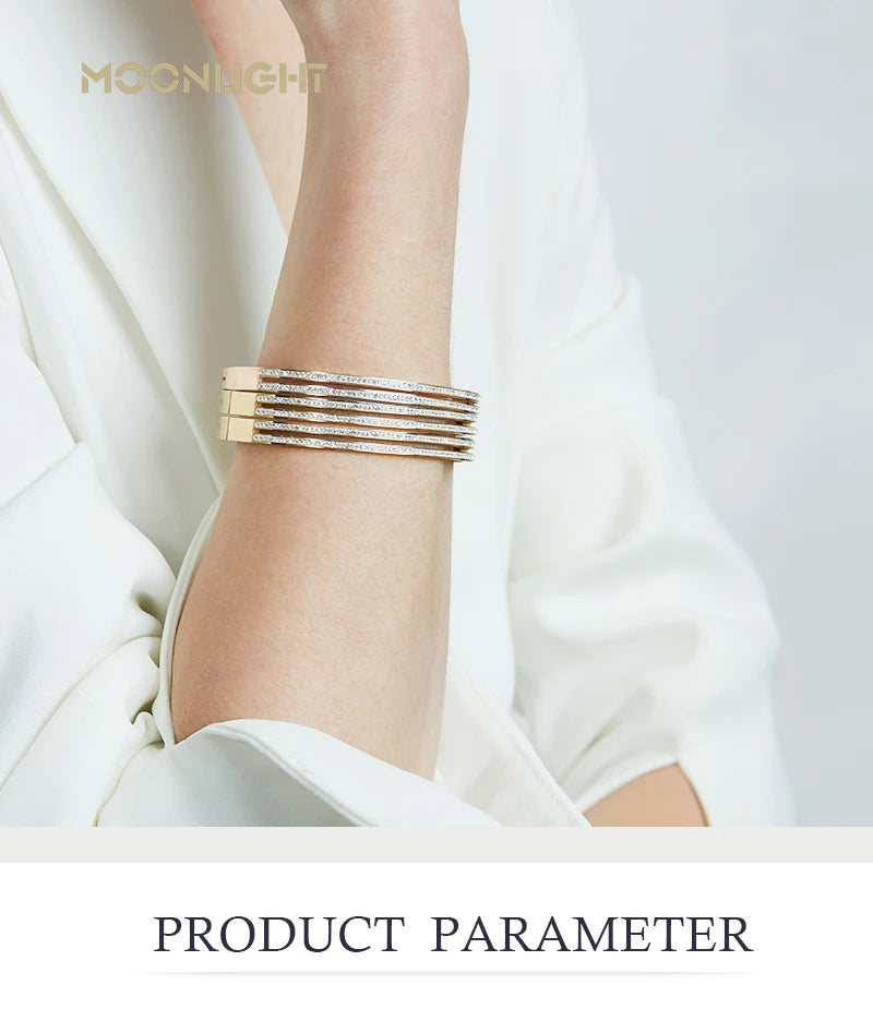 π 18K Gold Plated MOONLIGHT Cuff Bangle β Classic Titanium Steel Bracelet with Cubic Zirconia for Women