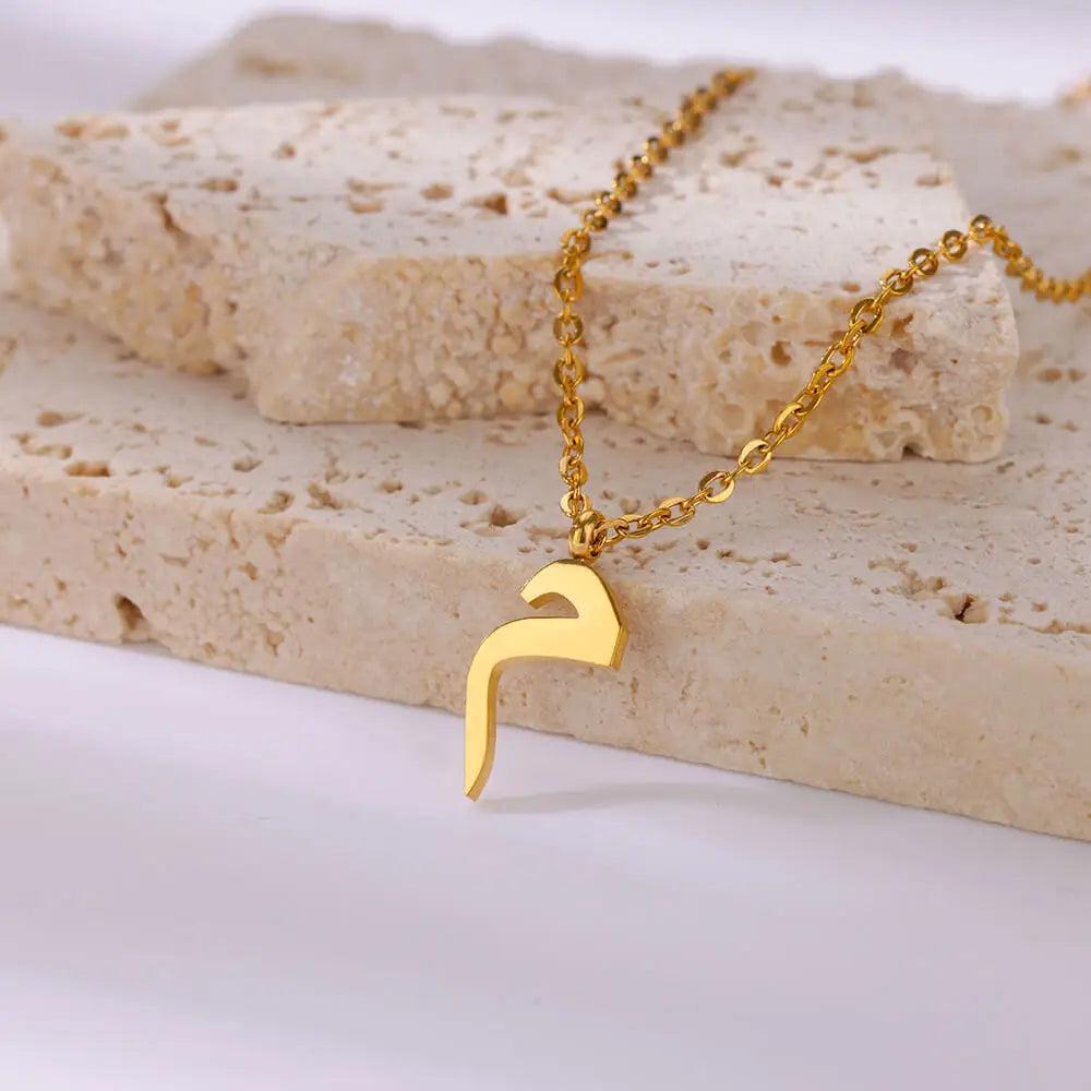 💫 Arabic Letter Name Pendant Necklace – Elegant Stainless Steel Choker for Women