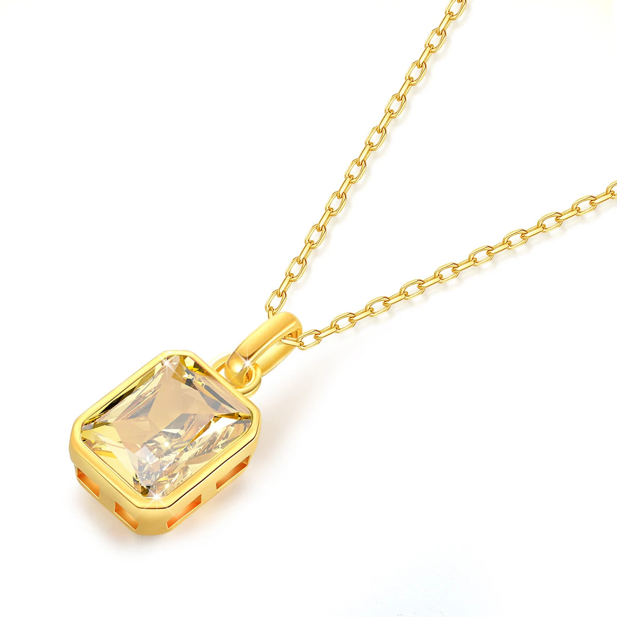 ✨ Szjinao Halskette mit Anhänger aus 100 % echtem 18 Karat Gold mit rechteckigem gelbem Stein – Zertifiziertes AU750-Gold | Luxuriöser Hochzeitsschmuck für Damen
