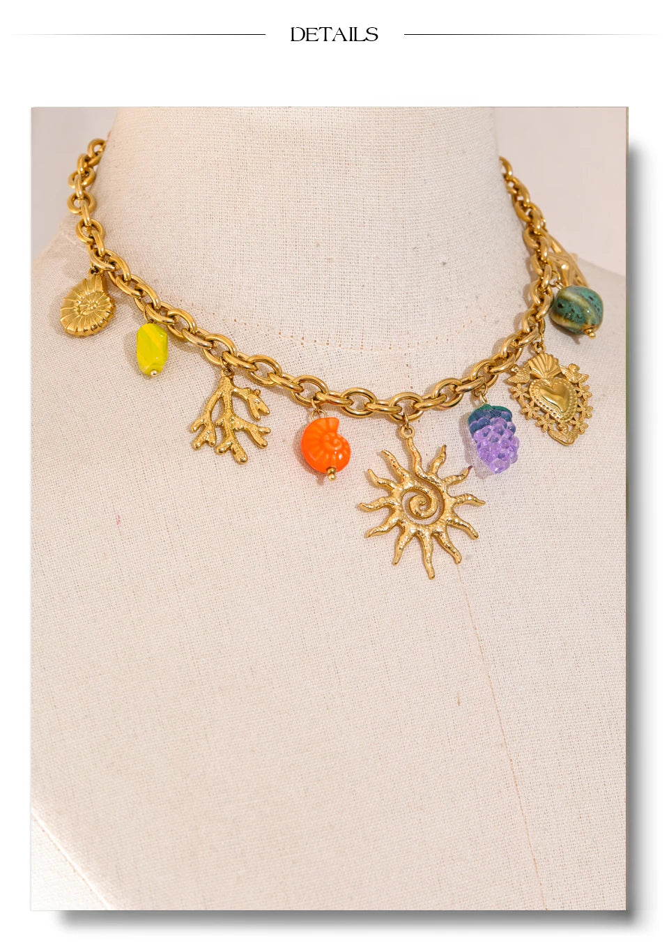 ☀️ 18k Gold Plated Yhpup Exquisite Ceramic Ocean Style Sun Pendant Necklace – Trendy Stainless Steel Jewelry