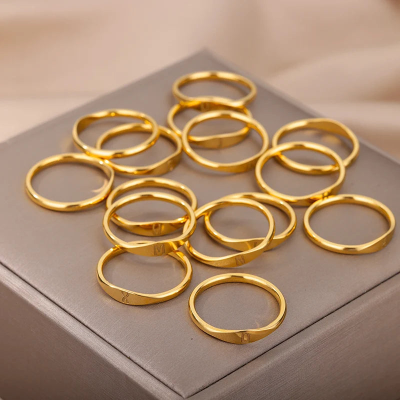 π 18k Gold Plated Tiny Initial Letter Rings β AβZ Stainless Steel Adjustable Rings