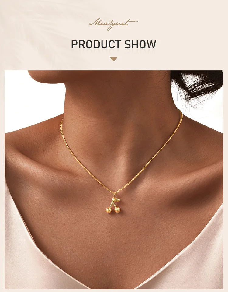 π Cherry Charm β Stainless Steel Gold Plated Cherry Pendant Necklace