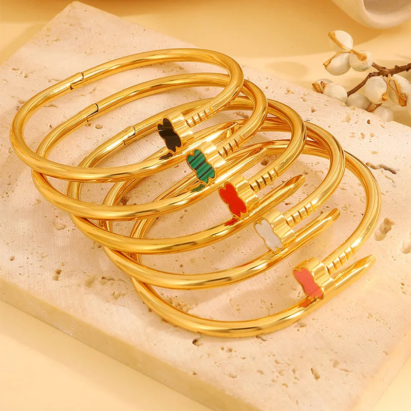 π Four-Leaf Clover Inlaid Zircon Bracelet β 18k Gold Plated Stainless Steel | Elegant Couple Gift | Daily & Party Jewelry