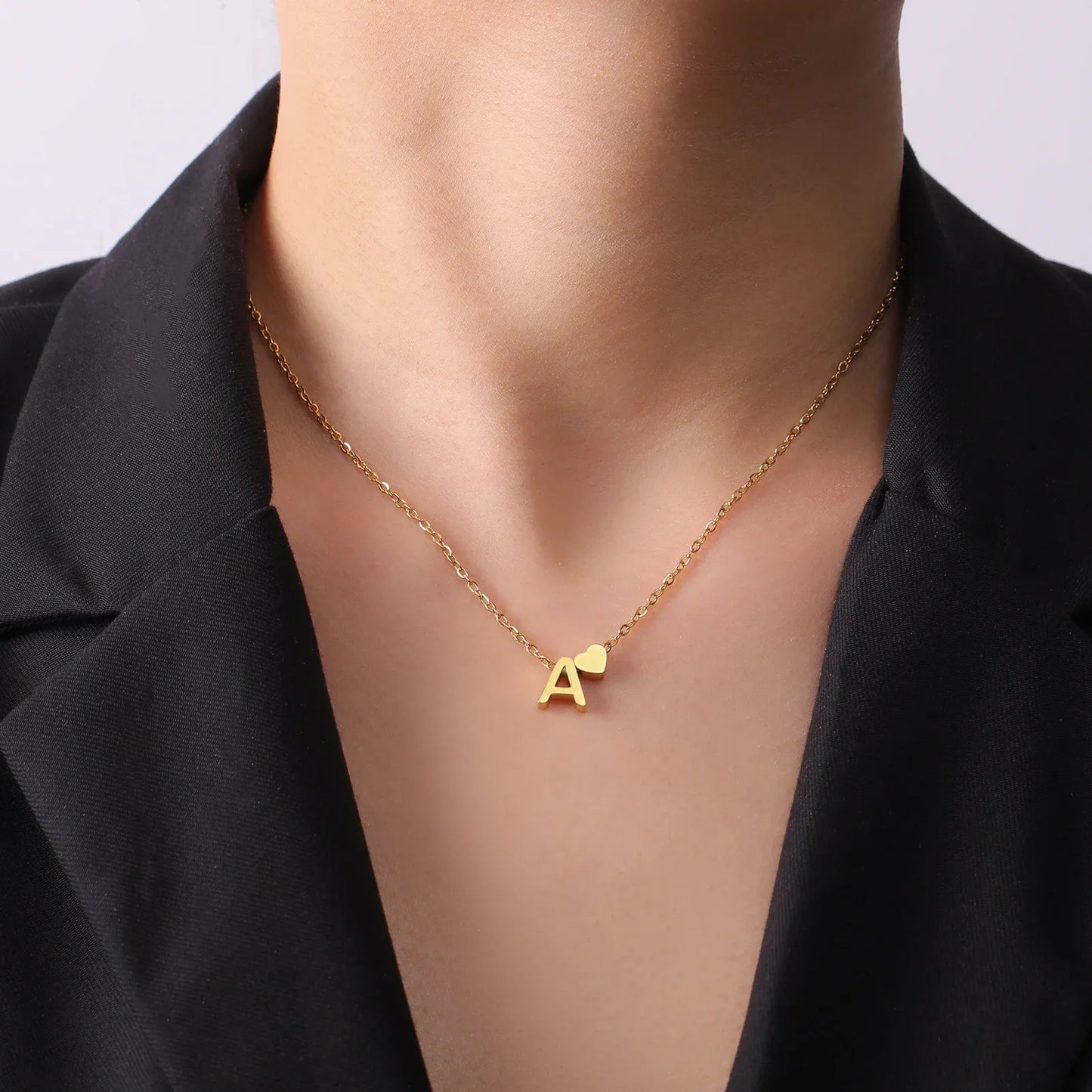 Skyrim Tiny Heart Initial Necklace-Stainlesssteel