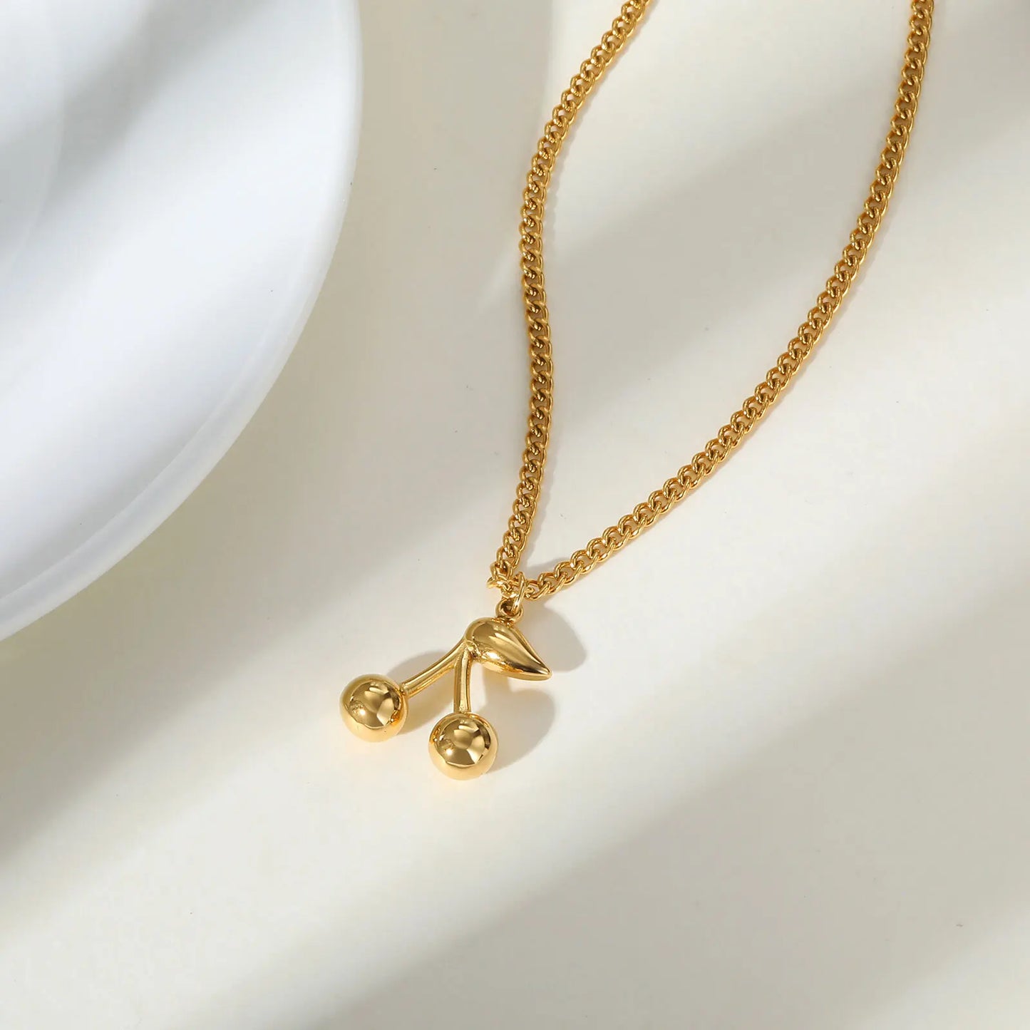 π Cherry Charm β Stainless Steel Gold Plated Cherry Pendant Necklace