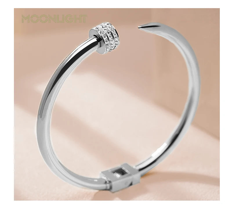 π« MOONLIGHT Classic Nail Open Cuff Bracelet β 18K Gold Plated Stainless Steel Bangle for Women