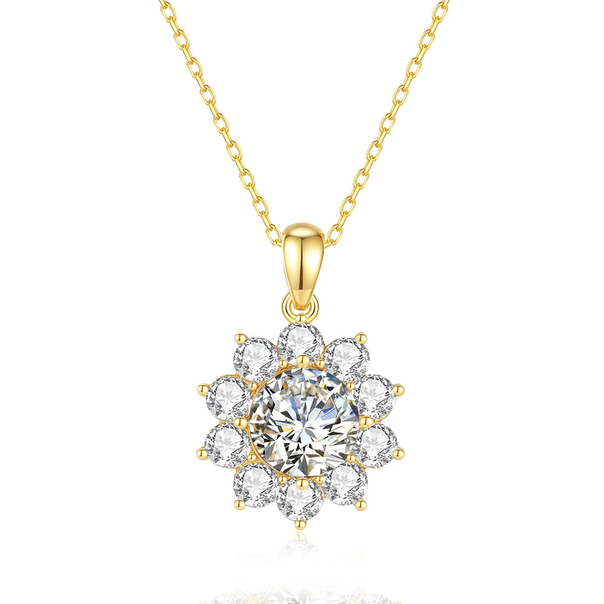 💎 Szjinao 1ct Moissanite Flower Pendant Necklace – 100% Real 18K Gold with Certificate | Luxury Wedding Anniversary Jewelry