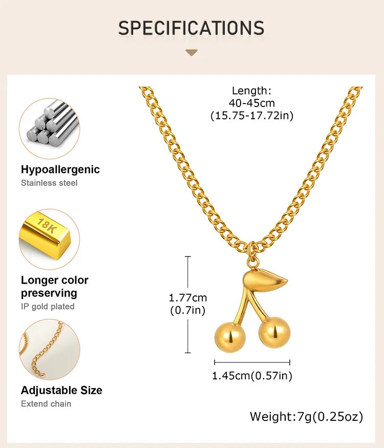 π Cherry Charm β Stainless Steel Gold Plated Cherry Pendant Necklace