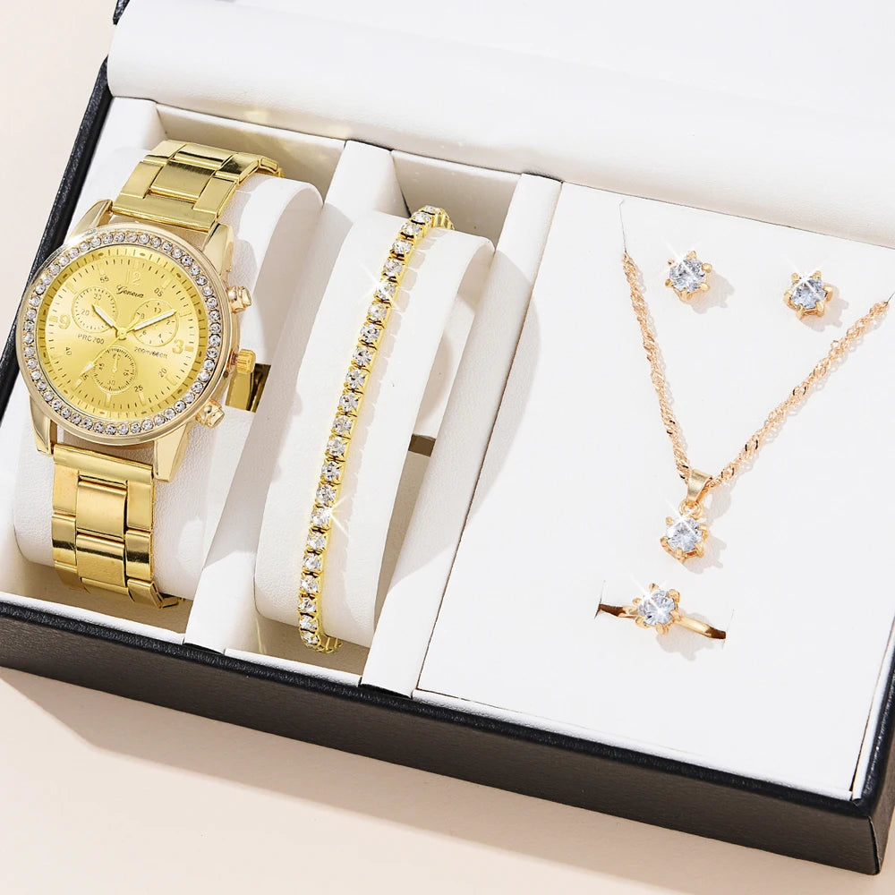 5-Piece Gold Luxe Watch & Bracelet Set✨