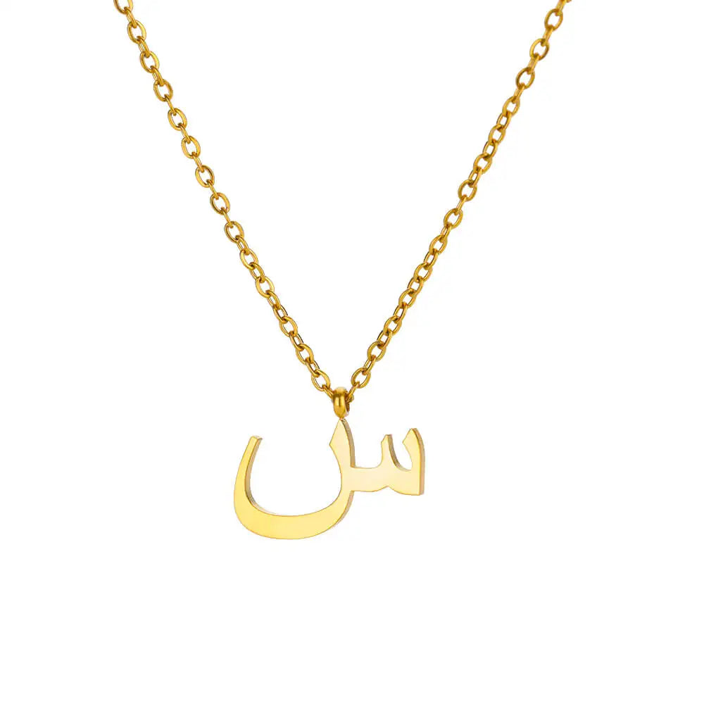 💫 Arabic Letter Name Pendant Necklace – Elegant Stainless Steel Choker for Women