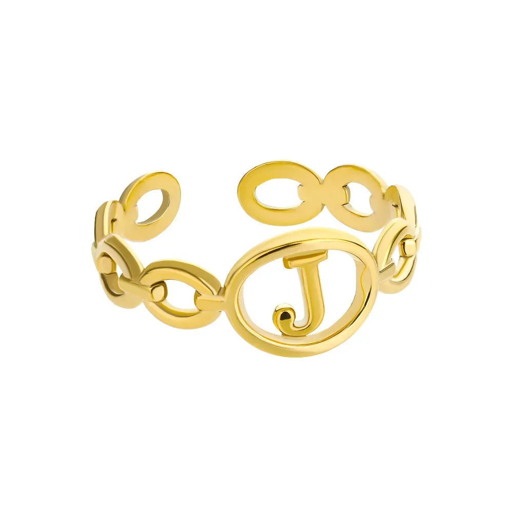 π 18k Gold Plated Hollow AβZ Initial Rings β Open Adjustable Stainless Steel Letter Rings