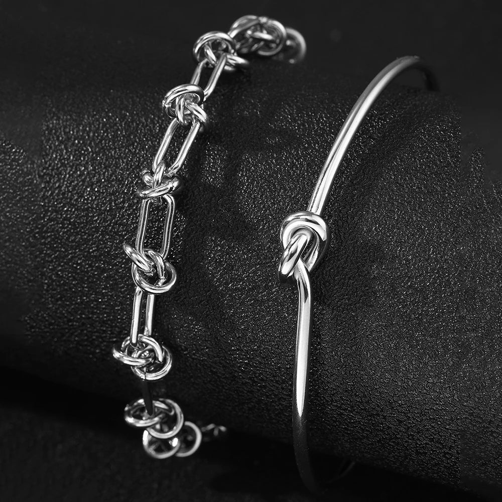 🖤 2PCS Stainless Steel Knotted Bracelet