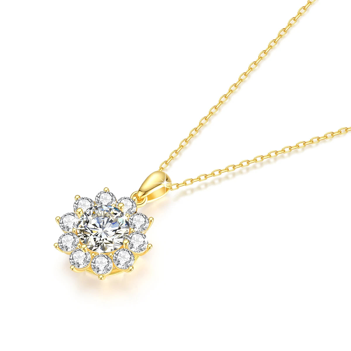 💎 Szjinao 1ct Moissanite Flower Pendant Necklace – 100% Real 18K Gold with Certificate | Luxury Wedding Anniversary Jewelry