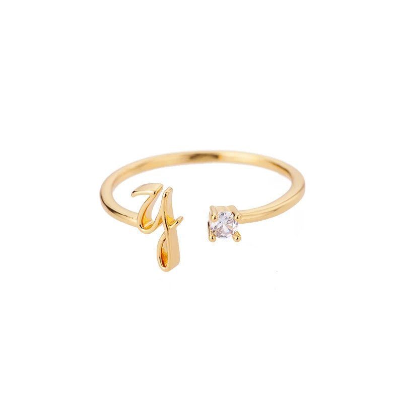 ✨ 18k Gold Plated Tiny A–Z Initial Letter Rings – Adjustable Stainless Steel Rings