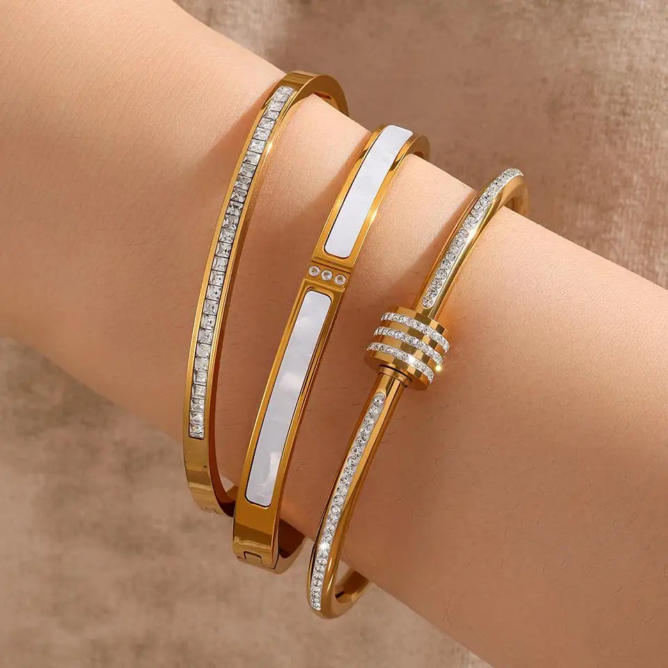 3PCS American Style Stainless Steel Gold-Plated Bracelet Set