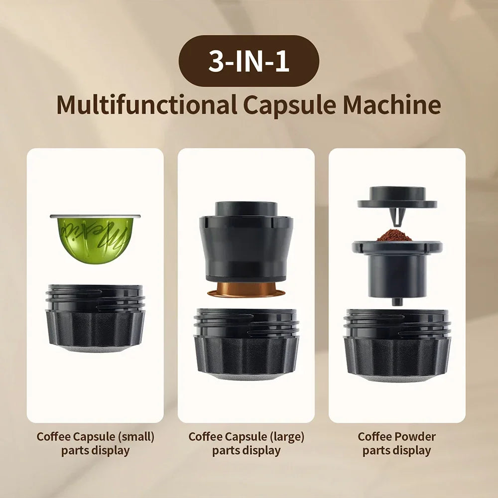 Portable Espresso Coffee Maker – 3-in-1 Capsule and Ground Coffee | Wireless, High Pressure, Travel-Friendly