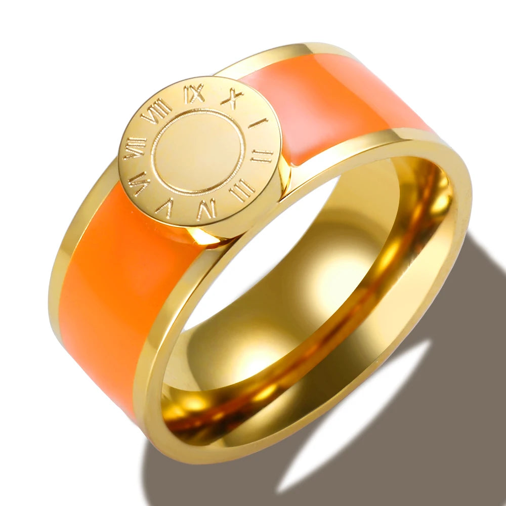 💫 JINHUI 18 Karat vergoldetes Edelstahl-Emaille-Armreif- und Ringset – Klassischer Schmuck mit römischen Ziffern