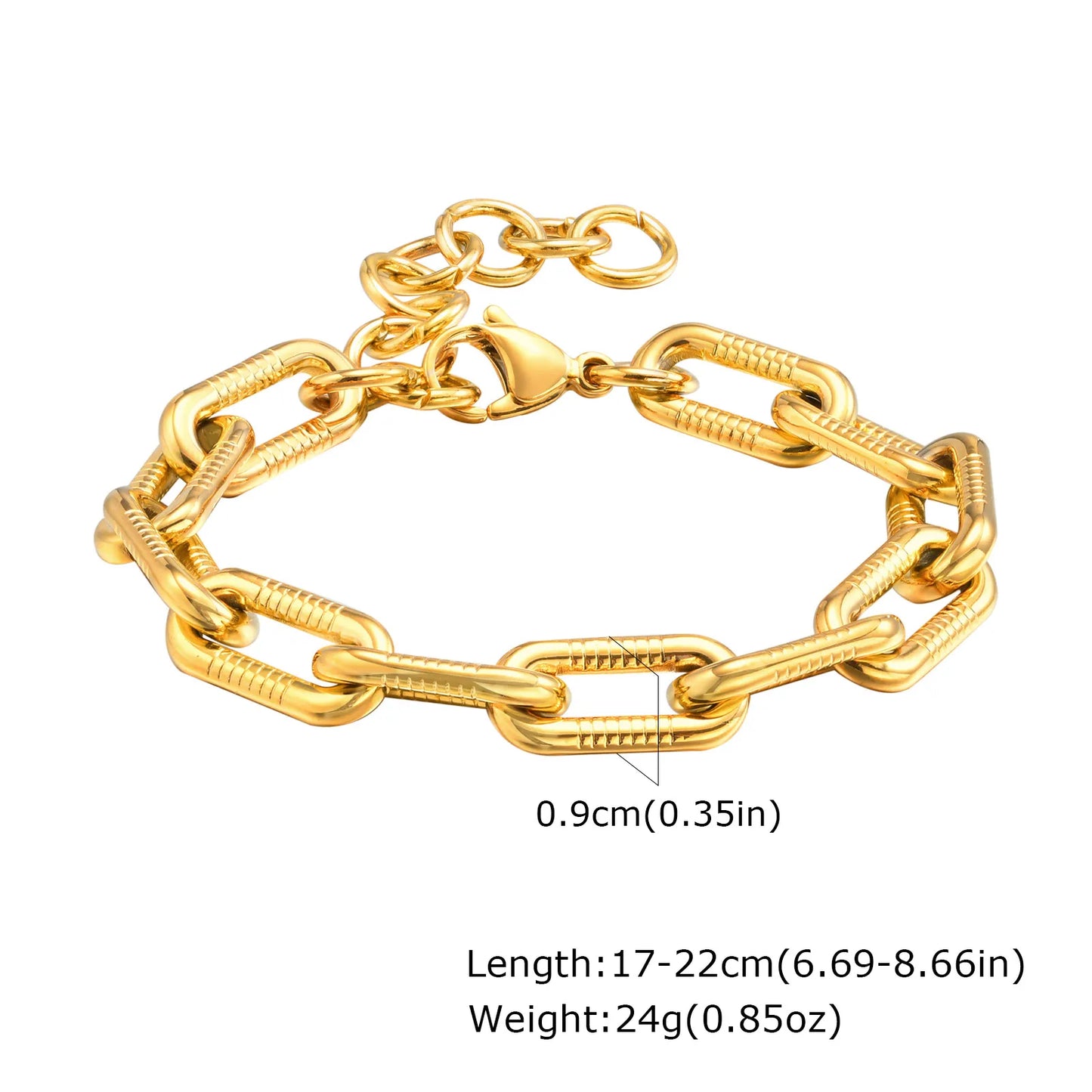 ✨ 18K Gold Plated Geometric Charm Bracelet – Stainless Steel Twist Chain for Women and Girls