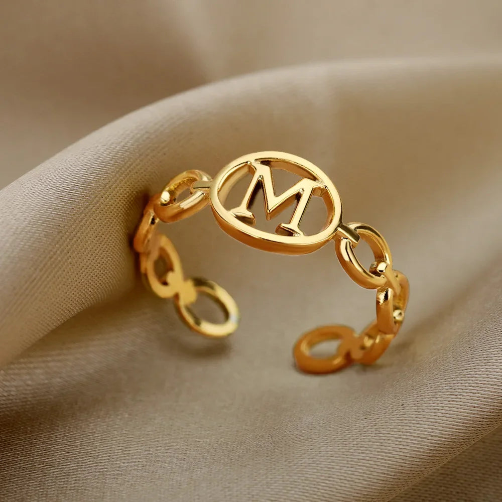 π 18k Gold Plated Hollow AβZ Initial Rings β Open Adjustable Stainless Steel Letter Rings