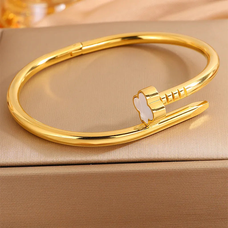 π Four-Leaf Clover Inlaid Zircon Bracelet β 18k Gold Plated Stainless Steel | Elegant Couple Gift | Daily & Party Jewelry