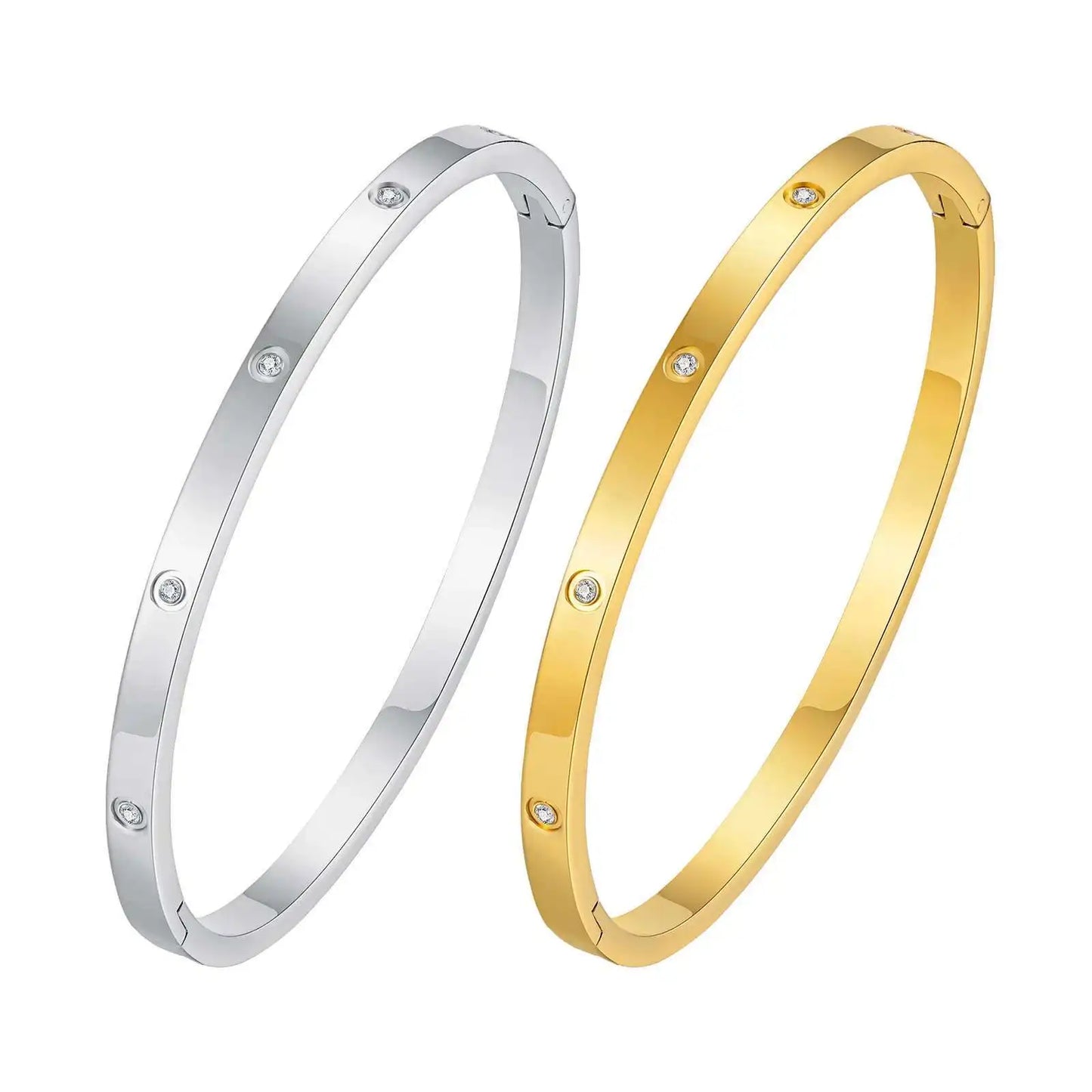 π 18K Gold-Plated Waterproof Luxury Bangle β Stainless Steel with Round Zircon Stones