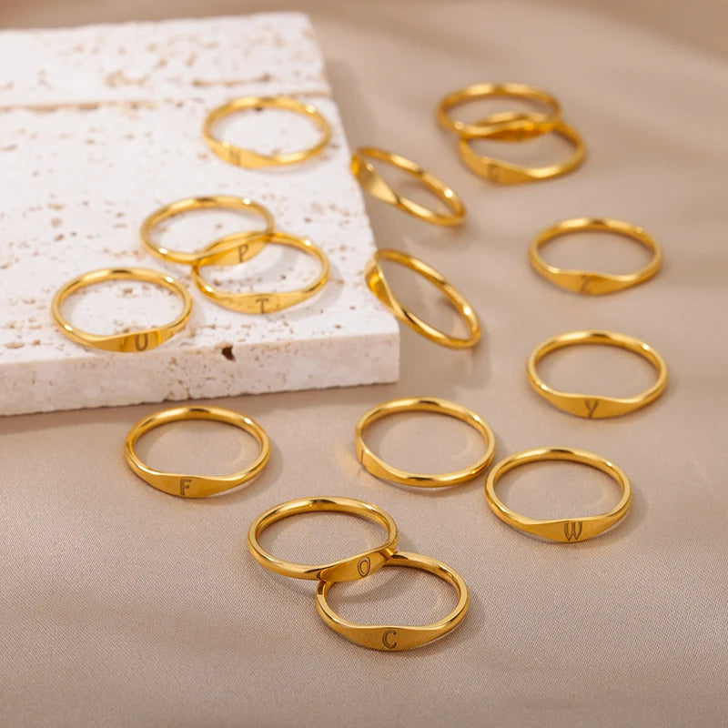 π 18k Gold Plated Tiny Initial Letter Rings β AβZ Stainless Steel Adjustable Rings