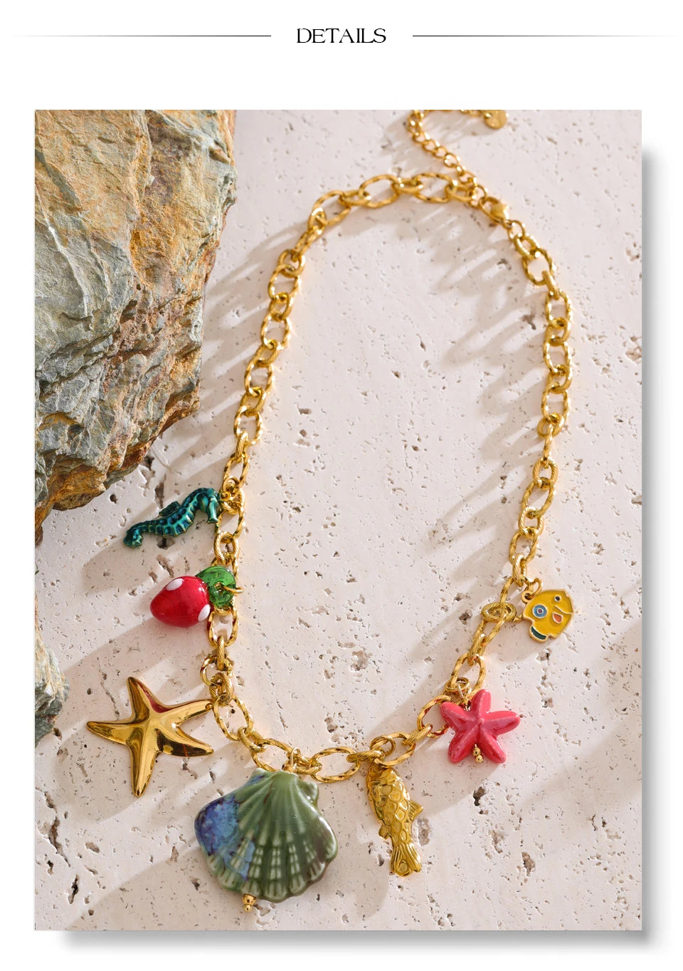 π 18k Gold Plated Yhpup Ocean Style Enamel Shell and Starfish Pendant Necklace β 2025 Summer Collection